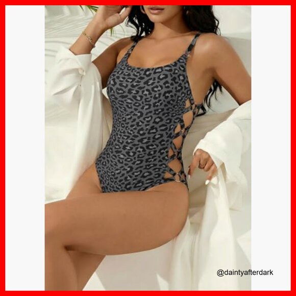 Slimming Crisscross Lace Up One Piece Swimsuit with Adjustable Straps - Picture 2 of 7